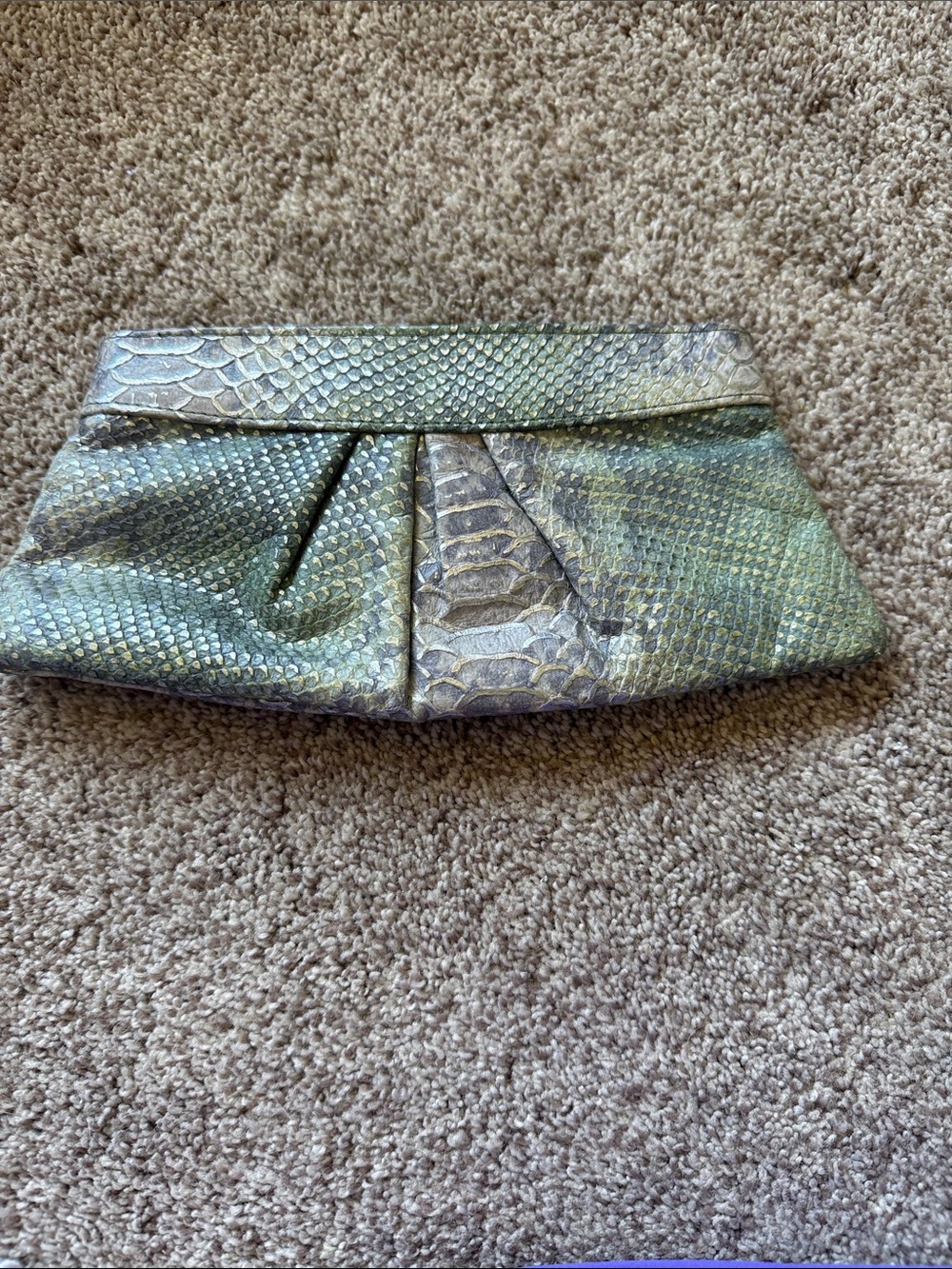 Lauren Merkin Iridescent Snake-Embossed Clutch in Green and Purple